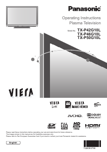 Manual Panasonic TX-P50G10L Viera Plasma Television