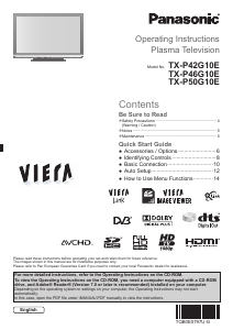Manual Panasonic TX-P46G10E Viera Plasma Television