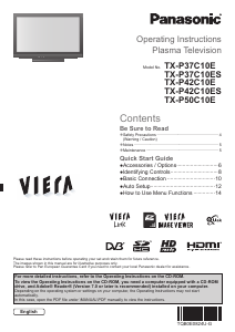 Manual Panasonic TX-P37C10E Viera Plasma Television