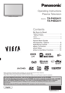 Bruksanvisning Panasonic TX-P46GA11 Viera Plasma TV