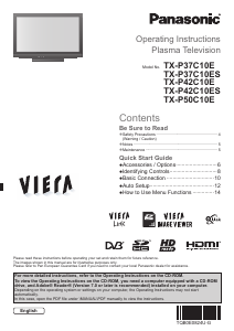 Bruksanvisning Panasonic TX-P50C10E Viera Plasma TV