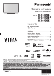 Bruksanvisning Panasonic TX-P50S10E Viera Plasma TV