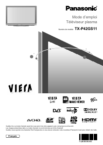 Mode d’emploi Panasonic TX-P42GS11 Viera Téléviseur plasma