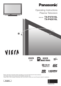 Bruksanvisning Panasonic TX-P37X10L Viera Plasma TV