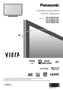 Bruksanvisning Panasonic TX-P46G10L Viera Plasma TV