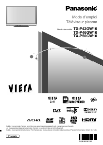 Mode d’emploi Panasonic TX-P46GW10 Viera Téléviseur plasma