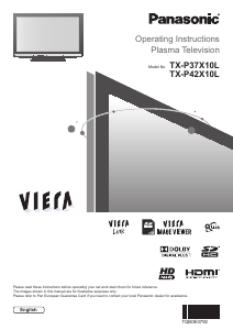 Manual Panasonic TX-P42X10L Viera Plasma Television