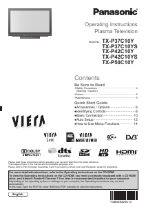 Manual Panasonic TX-P37C10YS Viera Plasma Television