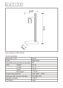 説明書 Lucide 21521/01/30 Leanne ランプ