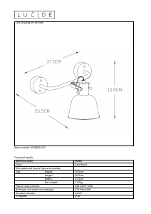 Bruksanvisning Lucide 45280/01/30 Pia Lampa