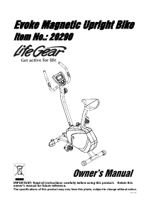 Manual LifeGear 20290 Evoke Exercise Bike