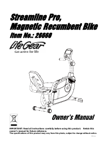 Bruksanvisning LifeGear 26660 Streamline Pro Motionscykel