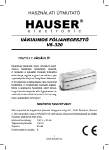 Manual Hauser VS-320 Aparat de vidat