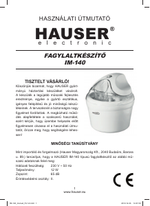 Manual Hauser IM-140 Mașină de înghețată