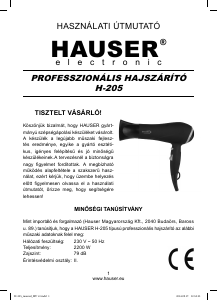 Használati útmutató Hauser H-205 Hajszárító