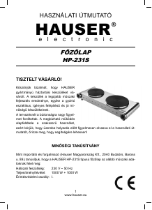 Használati útmutató Hauser HP-231S Főzőlap