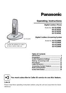 Manual Panasonic KX-TG1073E Wireless Phone