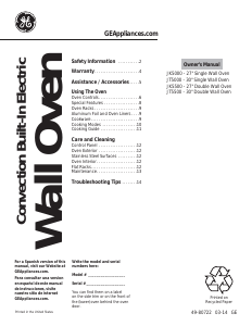 Manual de uso GE JT5500DFBB Horno