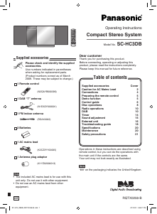 Bruksanvisning Panasonic SC-HC3DB Stereoanläggning