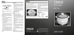 Bruksanvisning Tesco RC16 Riskokare