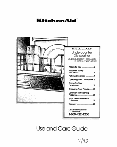 Manual KitchenAid KUDA23HYAL0 Dishwasher