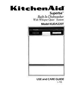 Manual KitchenAid KUDA220TWH0 Superba Dishwasher