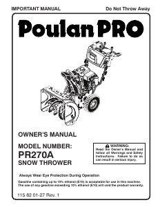 Bruksanvisning Poulan PR270A Snöslunga