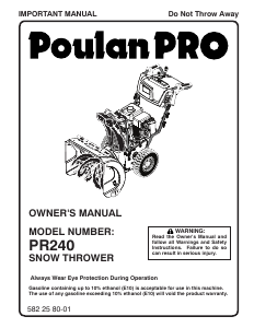 Bruksanvisning Poulan PR240 Snöslunga
