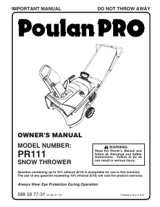 Manual Poulan PR111 Snow Blower