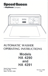 Manual Speed Queen HA4290 Washing Machine