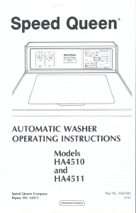 Manual Speed Queen HA4511 Washing Machine
