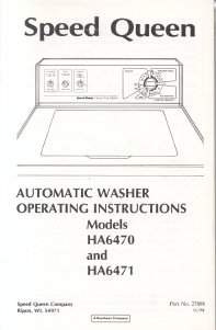 Manual Speed Queen HA6470 Washing Machine