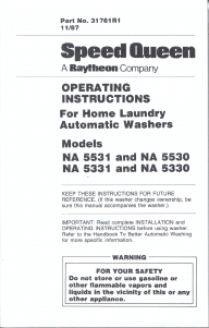 Handleiding Speed Queen NA5331W Wasmachine