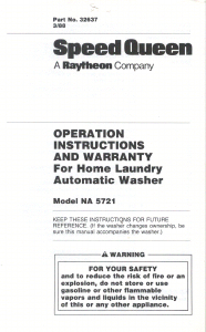 Manual Speed Queen NA5721W Washing Machine