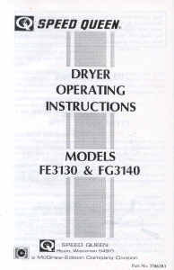 Bruksanvisning Speed Queen FG3140 Torktumlare