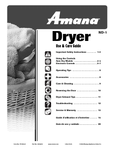 Manual de uso Amana NDE5805AZW Secadora