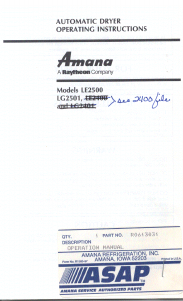 Bruksanvisning Amana LG2501W Torktumlare