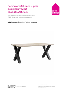 Használati útmutató Leen Bakker Jens (76x184x100) Ebédlőasztal