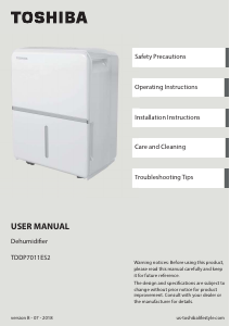 Handleiding Toshiba TDDP7011ES2 Luchtontvochtiger