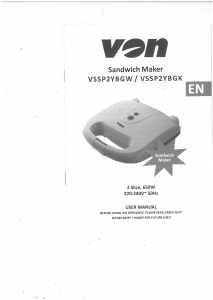 Bruksanvisning Von Hotpoint VSSP2YBGW Smörgåsgrill