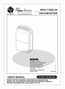 Bruksanvisning Ausclimate WDH-716DE-20 Avfuktare