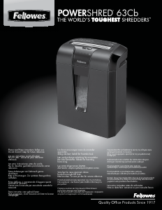 Mode d’emploi Fellowes 63Cb Powershred Destructeur