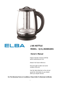 Manual Elba EJK-J2024DG(BK) Kettle