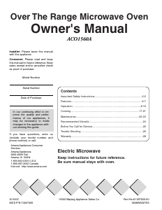 Manual de uso Amana ACO1560AW Microondas