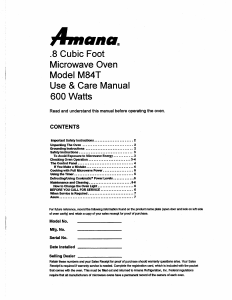 Handleiding Amana M84T Magnetron