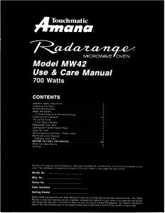 Handleiding Amana MW42 Radarange Magnetron