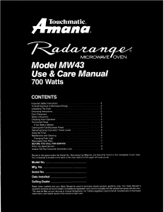 Handleiding Amana MW43 Radarange Magnetron
