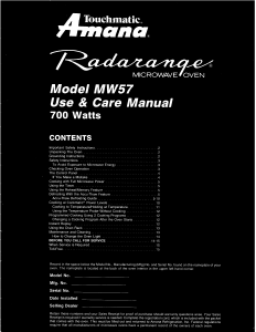 Handleiding Amana MW57 Radarange Magnetron