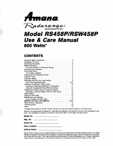 Handleiding Amana RS458P Radarange Magnetron