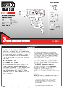 Bruksanvisning Ozito HGN-2100 Varmluftpistol
